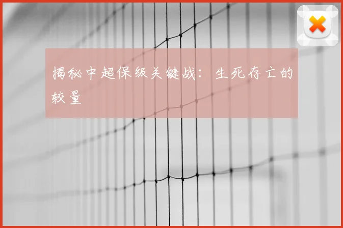 揭秘中超保级关键战：生死存亡的较量